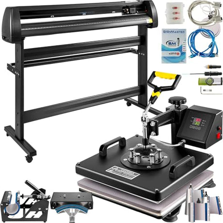 8 in 1 Heat Press 15"x15" Sublimation Machine + 53" Vinyl Cutter/Plotter Cutting CooFel