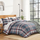 Andency Navy Red Plaid Comforter Set Queen(90x90Inch), 3 Pieces Grid Gingham Stripes Bedding Comforter Sets for Boys Girls Kids Teens, Preppy Geometric Line Soft Lightweight Reversible Bed Set as Gift Andency