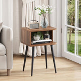 Nightstand Set of 2, Small Bed Side Table for Small Spaces, Mid Century Modern Nightstand End Table with Open Storage, Side Table for Bedroom Living Room, Walnut Brown MLBZ20R-2 MMEOLUOOK