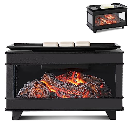 YSong Freestanding Fireplace Wax Warmer,Wax Warmer for Scented Wax,Electric Wax Melt Warmer,Full Metal Wax Melter,Wax Burner Fragrance Warmer for Home Office Gifts&Decor (Three-Sided Glass) YSong