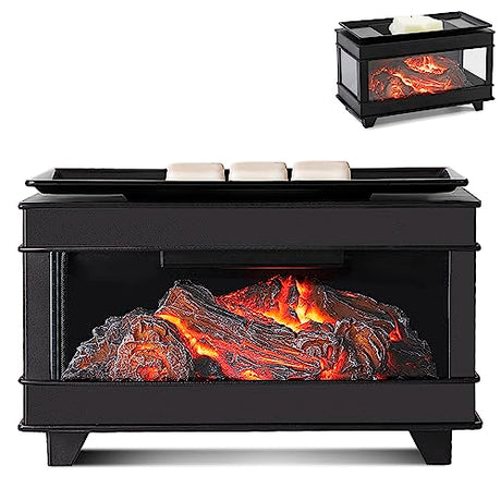 YSong Freestanding Fireplace Wax Warmer,Wax Warmer for Scented Wax,Electric Wax Melt Warmer,Full Metal Wax Melter,Wax Burner Fragrance Warmer for Home Office Gifts&Decor (Three-Sided Glass) YSong