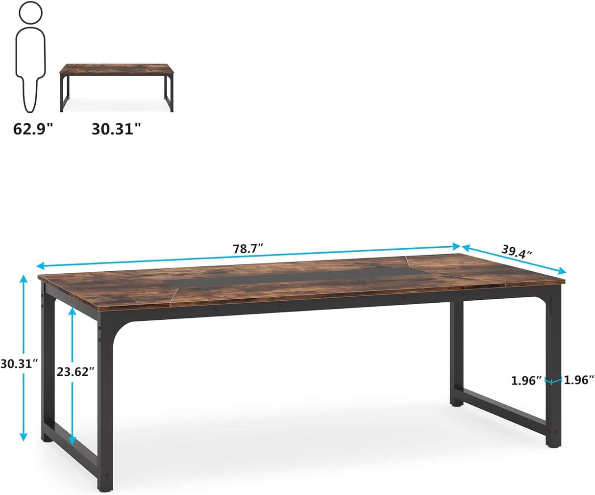 Tribesigns Modern Computer Desk, 78.7 x 39.4 inch X Large Executive Office Desk Computer Table Study Writing Desk Workstation for Home Office,Rustic/Black Tribesigns