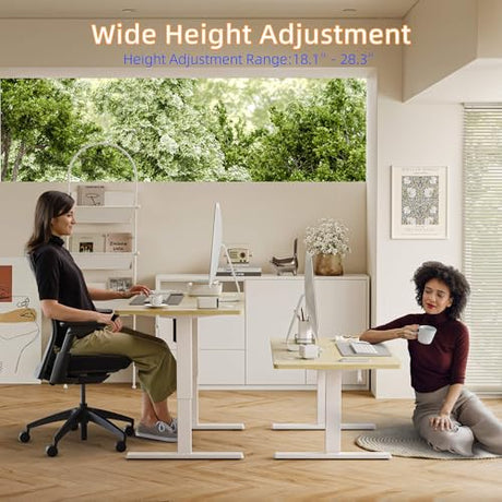 YIHAYO Low Height Adjustable Desk, Lifts 18.1-28.3 Inches, Electric Standing Desk for Short People, 48 x 24 Inches Computer Table with Splice Board for Home Office, Natural YIHAYO