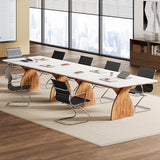 Tribesigns 70.87-Inch Conference Table for 6-8 People, 6 ft Meeting Table with Crossed Legs, Industrial Business Training Desk for Office Conference, Meeting Room (White & Brown) Tribesigns
