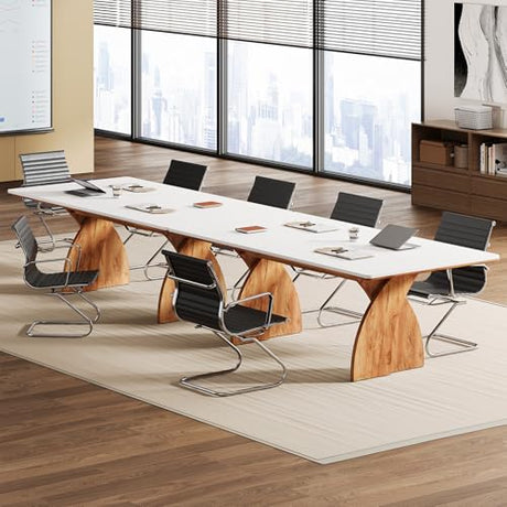 Tribesigns 70.87-Inch Conference Table for 6-8 People, 6 ft Meeting Table with Crossed Legs, Industrial Business Training Desk for Office Conference, Meeting Room (White & Brown) Tribesigns
