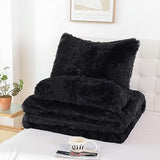 Smoofy Fluffy Queen Comforter Set, Faux Fur Black Comforter Set Queen Size, Luxury Fuzzy Bedding Set, Soft Shaggy Bed Set for All Season, 3 Pieces - 1 Comforter & 2 Pillowcases Smoofy