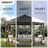Sunjoy 15 x 15 ft. Octagon Hardtop Gazebo Black Aluminum Roof Gazebo with Metal Ceiling Hook Sunjoy