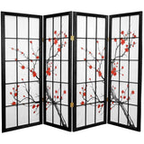 4 ft. Short Cherry Blossom Shoji Screen - Black - 4 Panels Red Lantern