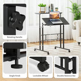 Athena Collection Height Adjustable Rolling Desk Mobile Portable Laptop Stand Cart Small Sit Standing Desk Computer Table Workstation for Home Office, Black Athena Collection