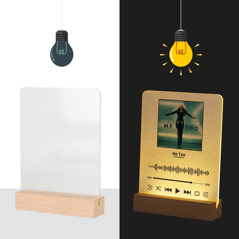 PYD Life 4 Pack Sublimation LED Acrylic Photo Frames Night Lights Glitter Blanks 6" x 8" with Warm Color Light,with Wood Stand for Heat Press Machine Printing PYD Life