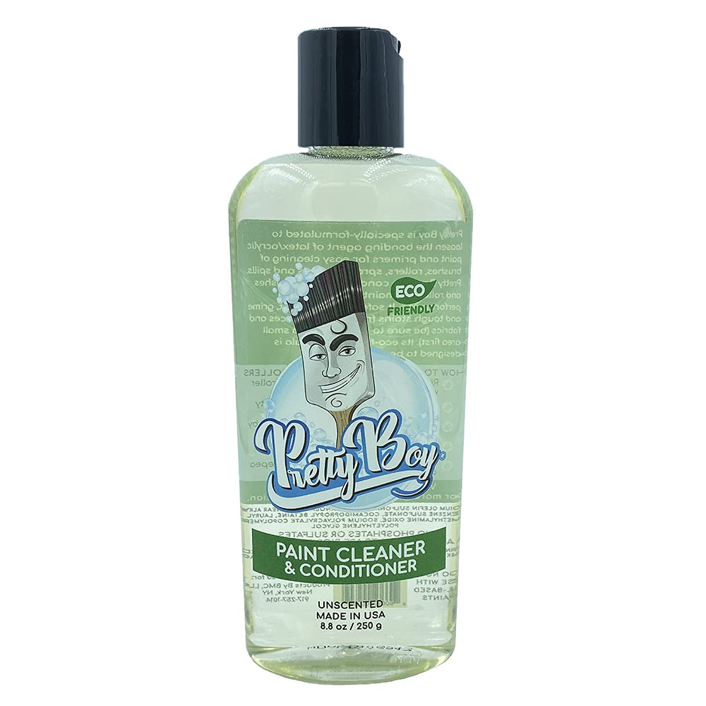 Pretty Boy Paint Cleaner & Conditioner – Eco-Friendly Solution for Cleaning & Conditioning Paint Brushes, Rollers, and Tools – Removes Water-Based Paints, Stains, Primers, and More (8.8 oz Bottle) Pretty Boy
