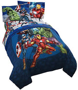 Marvel Avengers Blue Circle 5 Piece Full Bed Set - Includes Reversible Comforter & Sheet Set - Bedding Features Captain America & Iron Man - Fade Resistant Microfiber (Official Marvel Product) Jay Franco