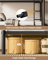 Mixcous Full Over Full Bunk Bed, Convertible into 2 Full Beds, Heavy-Duty Metal Bed Frame with Safety Full-Length Guardrails & EVA Padded Ladder for Adults, Teens, Kids, No Box Spring Needed, Black Mixcous