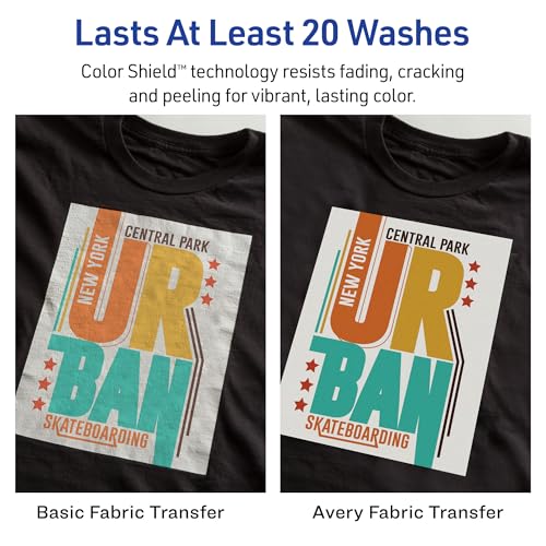 Avery Printable Heat Transfer Paper for Dark Fabrics, 8.5" x 11", Inkjet Printer Compatible, 5 Sheets of Iron On Transfer Paper, Great for Custom Shirts, Uniforms, Gifts, and More (3279) AVERY