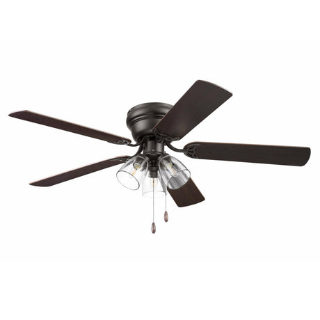 Portage Bay Ceiling Fans 52" Renton Bronze Indoor Fan with Clear 3 Light LED Multi Arm; E26/B11 Bulb and Pull-Chains, Traditional Style, 5 Reversible Barnwood/Dark Chestnut Blades, 51439 Portage Bay