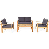 COSTWAY 4 Pieces Outdoor Acacia Wood Sofa Set, Outdoor Conversation Sofa Set with Table & Cushions Porch Chairs for Garden, Patio, Deck COSTWAY
