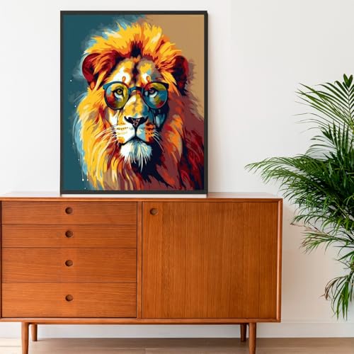 OKSGYTA Paint by Numbers Kit Lion Wearing Glasses Ancient Egypt Style for Adults on Canvas with Brushes Acrylic Pigment DIY Oil Painting for Home Wall Decor (40x50cm/16x20 inch) OKSGYTA