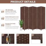 6 Panel Folding Portable Partition Screen ，71”high， Room Divider Wood Screen with Bamboo Mesh Woven Design Room Dividers Privacy Screens Dividers for Home Office Restaurant Bedroom, Brown RROCOSIA