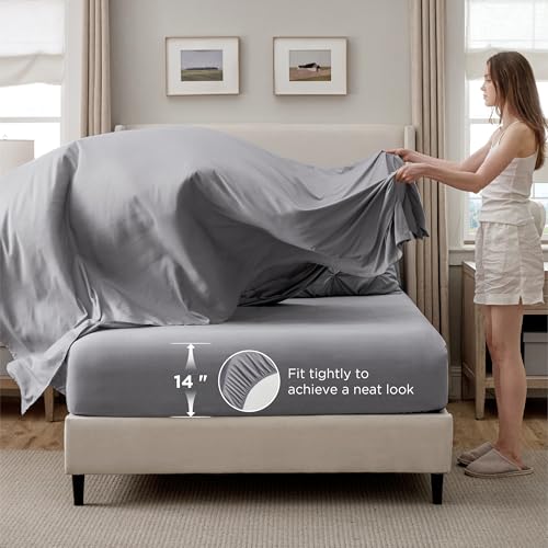 Bedsure King Size Comforter Set - Bedding Sets King 7 Pieces, Pintuck Bed in a Bag Grey Bed Set with Comforter, Sheets, Pillowcases & Shams Bedsure