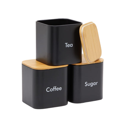 Juvale Set of 2 Black Flour and Sugar Canisters for Kitchen, Iron Containers for Storage (40 oz, 4.5 x 6 In)