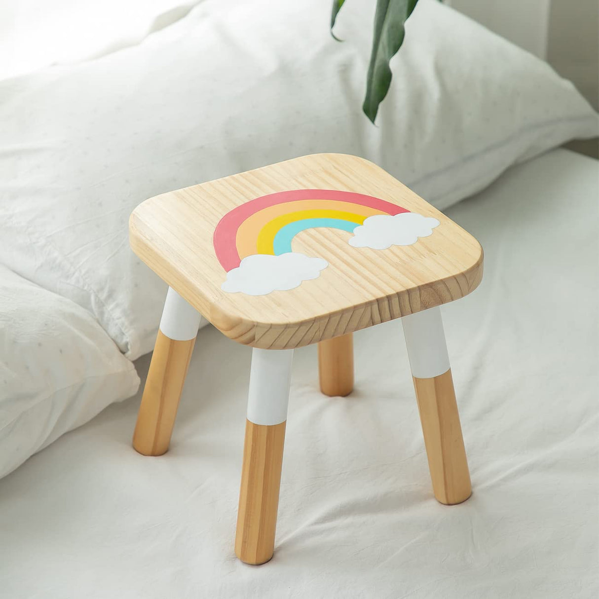 RUYU Wooden Kids Stool for Sitting, 9.1 Inch Solid Hard Wood Chair,Crafted Hand-Painted with Assembled Four-Legged Stool, Bedroom, Playroom, Furniture Stool for Toddler, Children, Boys, Girls RUYU