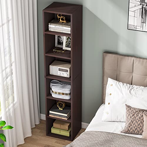 Tribesigns 70.9 Inch Rustic Narrow Corner Bookcase with 6 Tier Storage Shelves - WoodArtSupply