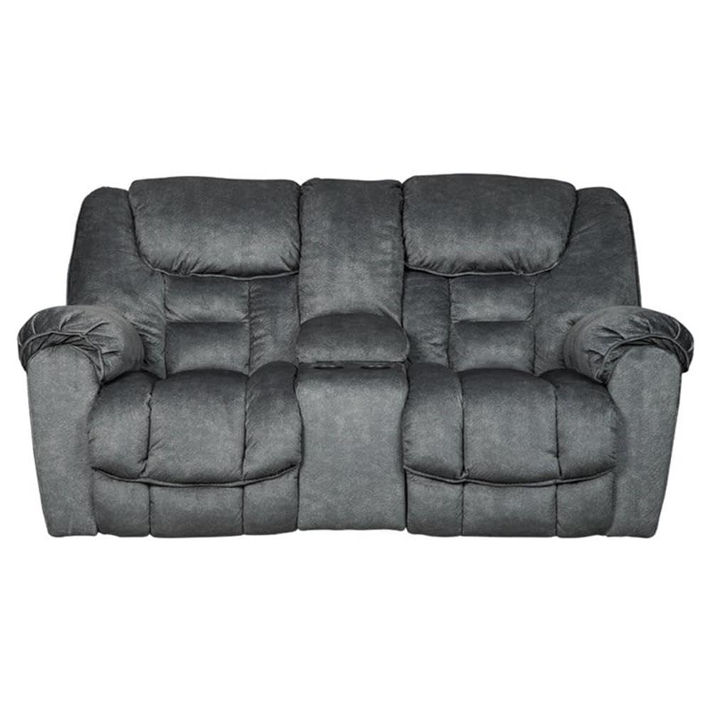 Signature Design by Ashley Capehorn Oversized Manual Pull Tab Reclining Loveseat with Center Console, Dark Gray Signature Design by Ashley