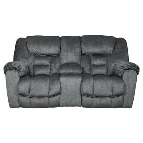 Signature Design by Ashley Capehorn Oversized Manual Pull Tab Reclining Loveseat with Center Console, Dark Gray Signature Design by Ashley