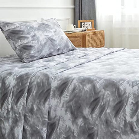 Twin Sheets Set 3PC - Soft Cooling 1800 Thread Count Microfiber Grey Marble Printed Sheet, 8 - 17 Inch Deep Pocket Breathes Better, Hypoallergenic, Wrinkle, Machine Washable Patterned Single Bedding KACEMOO