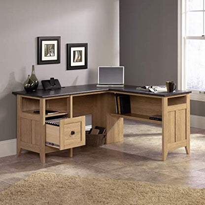 Sauder August Hill L-Shaped Desk, L: 59.06" x W: 58.74" x H: 29.25", Dover Oak finish - WoodArtSupply