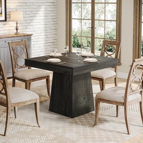 Tribesigns Square Dining Table for 4, 31.5-Inch Small Kitchen Table with Sturdy Pedestal Base, Farmhouse Dinner Table for Dining Room, Living Room, Kitchen (Gray) Tribesigns