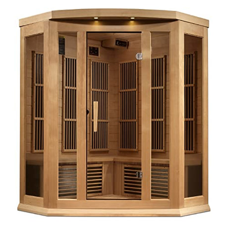 DYNAMIC SAUNAS Maxxus MX-K356-01 Elite 3-Person Corner Near Zero EMF (Under 2 MG) FAR Infrared Sauna, (Canadian Hemlock) Curb Side Delivery DYNAMIC SAUNAS