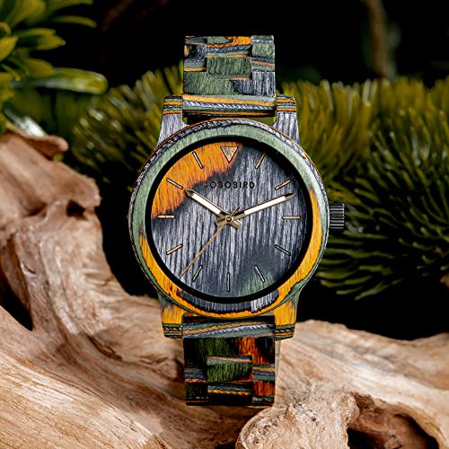 BOBO BIRD Men Wooden Watch Fashion Quartz Analog Wristwatch Colorful Handmade Wooden Watches for Men (Green-Wood) BOBO BIRD