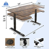 BUNOEM L-Shaped 59" Height Adjustable Electric Standing Desk, Sit and Stand Up Home Office Computer Desk with Splice Board (Rustic Brown Top, Black Frame) BUNOEM