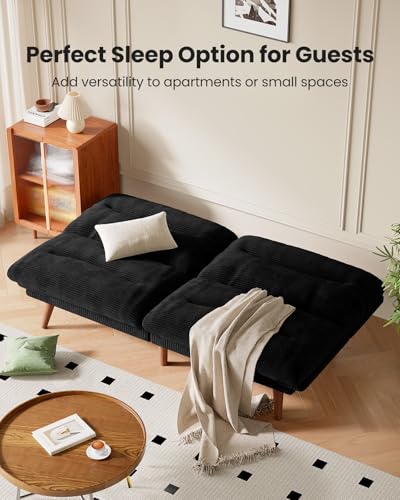 Amada 66" Convertible Futon Sofa Bed, Corduroy Folding Futon Set with Adjustable Backrest &Armrests, Recliner Lounge for Living Room, Apartment or Office, Solid Wood Frame, Loveseat Sofa - Black AMADA HOMEFURNISHING