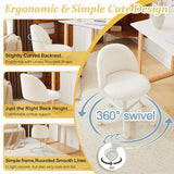 VINGLI Modern Vanity Chair with Back, Velvet Desk Chair for Girls, Small Office Chair with Silent Wheels， Stylish and Comfortable, White VINGLI