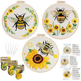 Nuberlic 3 Pack Embroidery Kit for Beginner Adults, Cross Stitch Set with Cute Bee Patterns, Includes Cloth, Hoops, Threads, Needles, Instructions