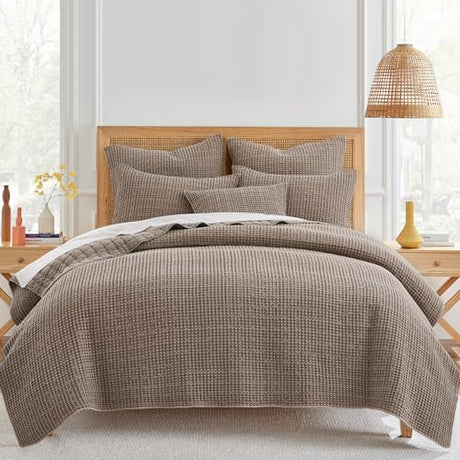 Levtex Home Mills Waffle King/Cal King Quilt Set (106x92in) with 2 Pillow Shams (36x20in) - Cocoa - Cotton Waffle King Size Quilt Bedding Set - Lightweight, Soft, Pre-Washed Levtex Home
