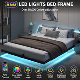 HOMBCK Floating Bed Frame King with LED Lights, Industrial Style Metal Bed Frame, No Box Spring Needed, Easy to Assemble, Noise Free HOMBCK