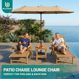 PLUUV HDPE Outdoor Lounge Chairs Set of 2, Patio Chaise Lounge Chairs for Outdside with 5-Position Adjustable Backrest & Cup Holders & Wheels for Patio, Deck, Poolside, Backyard -Brown