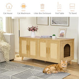 Homhedy Boho Cat Litter Box Enclosure for 2 Cats,Litter Box Furniture Hidden with Double Rattan Decorated Doors,Wooden Cat Washroom Furniture,Cat House,47.2”L x 19.7”W x 21.7”H, Natural Homhedy