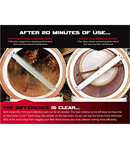 JET Vortex Cone Dust Collector, 30-Micron Bag Filter, 1-1/2 HP, 1Ph 115/230V (Model DC-1100VX-BK) Jet