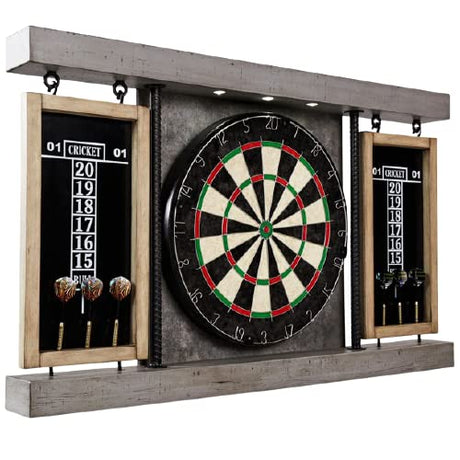 Seller123 Prescott Collection 40'' Dartboard Cabinet Set, Steel Tip Darts, Gray Seller123