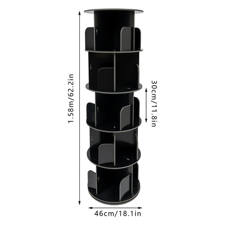5-Tier Rotating Bookshelf - 360° Spinning Bookcase Storage Rack for Organising Books and Displaying Items SuiYuLn