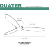 OUATER Flush Mount Ceiling Fan with Light, 52 inch Low Profile Ceiling Fans with Remote for Outdoor/Patios, 3 Color Light, 6 Speed, DC Motor, Wood and Modern Matte Black OUATER