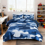 Holawakaka Twin Size Camouflage Bedding Comforter Set with Sheets, Boys Girls Men Camo Bed in A Bag 5 Pieces, Kids Teens Dorm Bed Sets Neutral Farmhouse Lodge Cabin Army Bedspread (Blue, Twin) Holawakaka