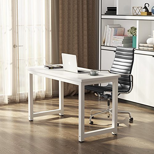 Tribesigns Modern Simple Computer Desk, 47 inch Office Desk Computer Table, Study Writing Study Desk for Home Office, White Tribesigns