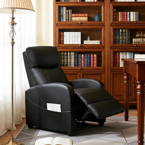 Simple Deluxe Massage Recliner Chair - Adjustable PU Leather Recliner, Luxe Reading Chair & Sofa Chair for Living Room Chairs or Bedroom Chair, Small Recliner for Home Theater, Black Simple Deluxe