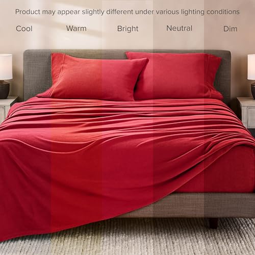 Bare Home Super Soft Fleece Sheet Set - Twin Size - Extra Plush Polar Fleece, No-Pilling Bed Sheets - All Season Cozy Warmth (Twin, Red) Bare Home