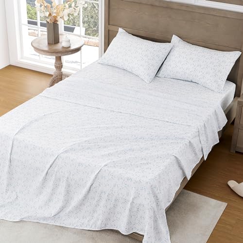 FreshCulture Floral Bed Sheets - Ultra Soft Full Size Bed Sheets - Brushed Microfiber Blue Floral Sheets - Deep Pockets - Easy Care - Hotel Luxury 4 Piece Flower Printed Sheets Full, Lille FreshCulture